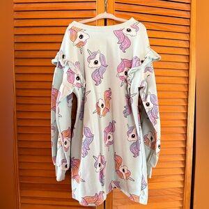 H&M Girls Unicorn Print Long Sleeve Dress - Mint with Pink & Orange Accents
